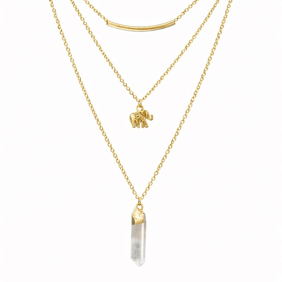 Jewelry - Layered Dainty Elephant Natural Quartz Necklace